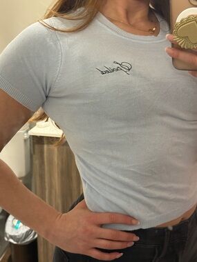 Light Baby Blue Embroidered Spoiled Knit Tee